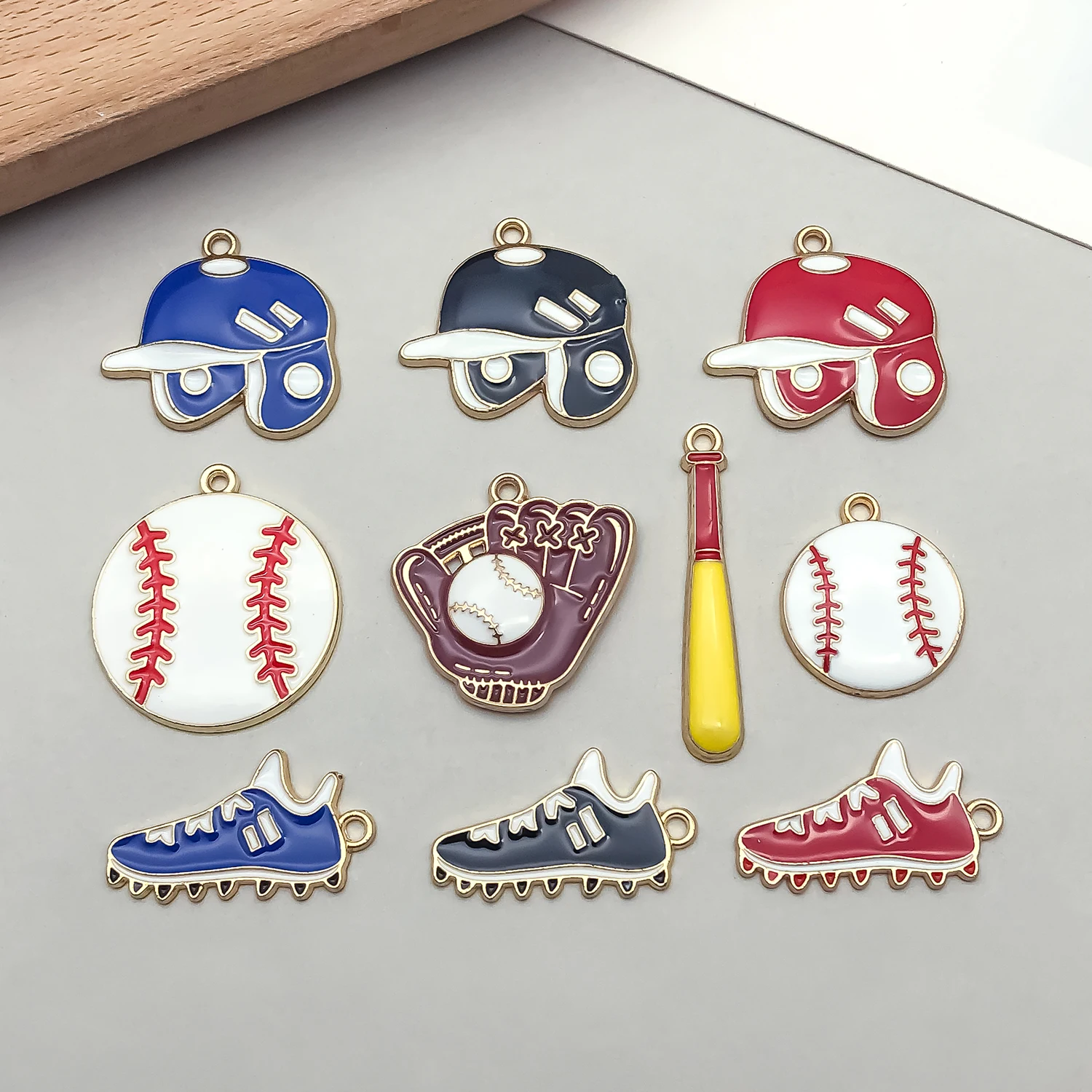 10pcs Alloy Enamel Sports Series Baseball Pendant Jewelry Making DIY Earrings Charms for Jewelry Bracelets Necklace