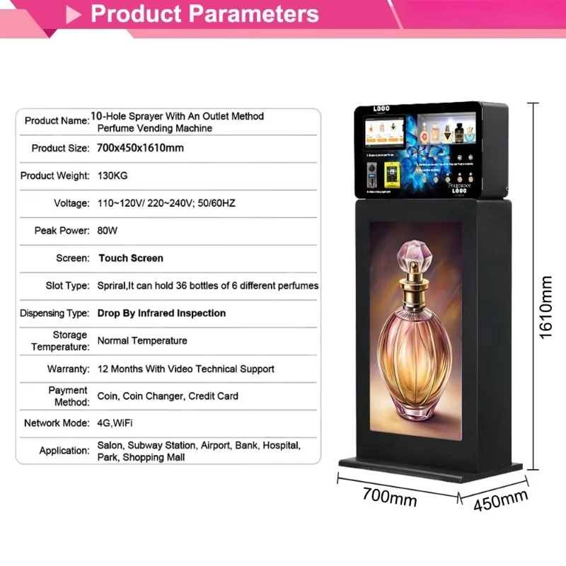 Floor Standing Custom Perfume Retail Kiosk Automatic Smart Spray Dispenser QR Code Payment for Shopping Mall Beauty Store
