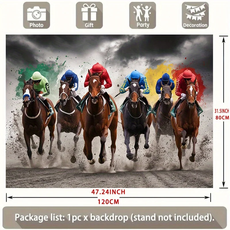 Horse Racing Jockeys Colorful Splash Action Scene Tapestry 2D Flat Printing Wall Hanging Backdrop for Living Room Sports Room