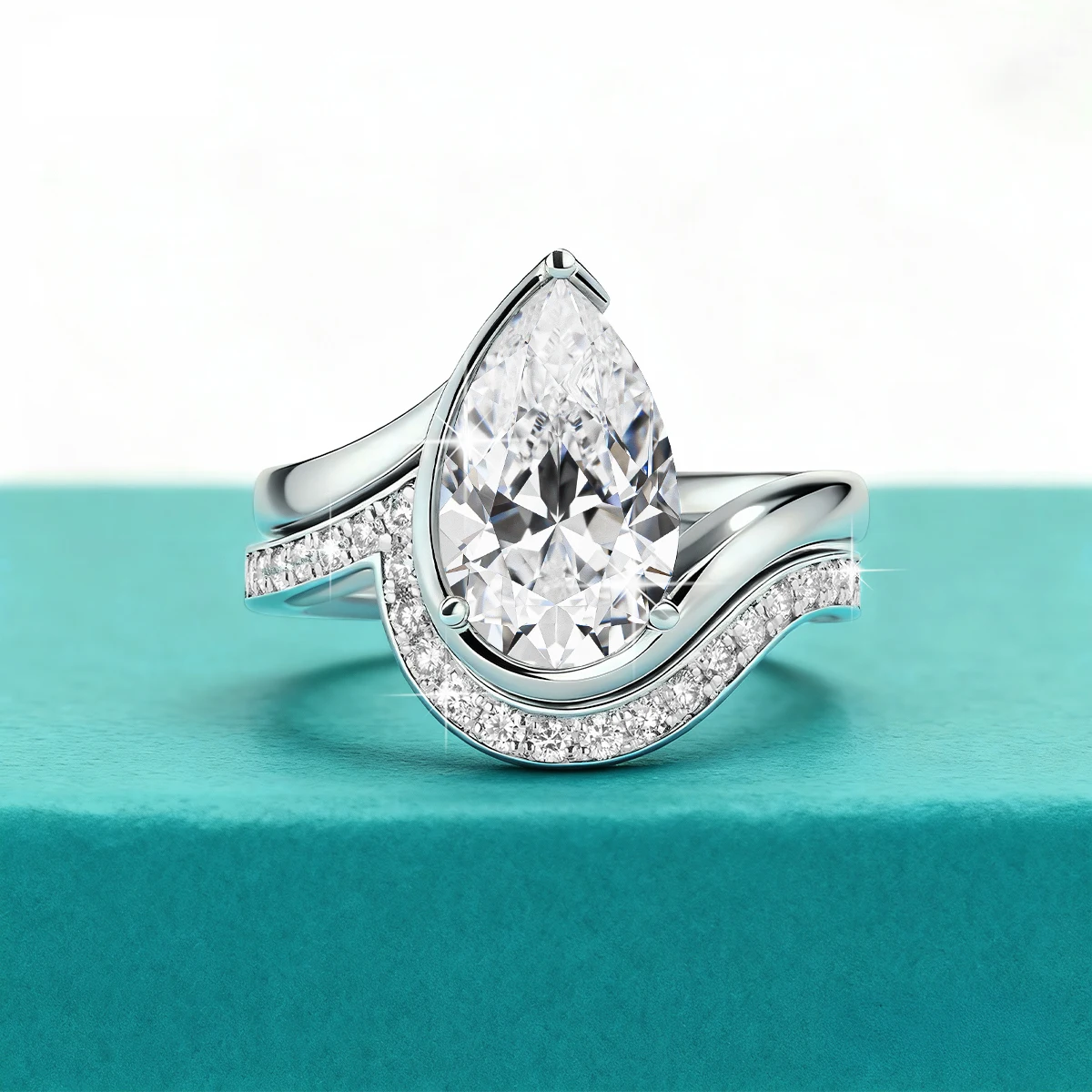 

Pear Cut Moissanite Ring Set Bride 100% 925 Silver Lab Diamond Rings for Women WaterDrop Wedding Band Gift Fine Jewelry