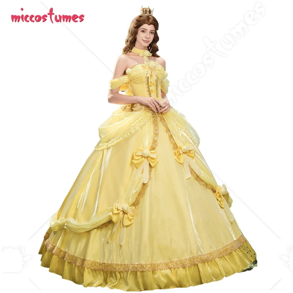 Disfraz de Princesa Amarilla para Mujer de Miccostumes, Vestido de Gala con Gargantilla para Halloween y Fiestas de Disfraces