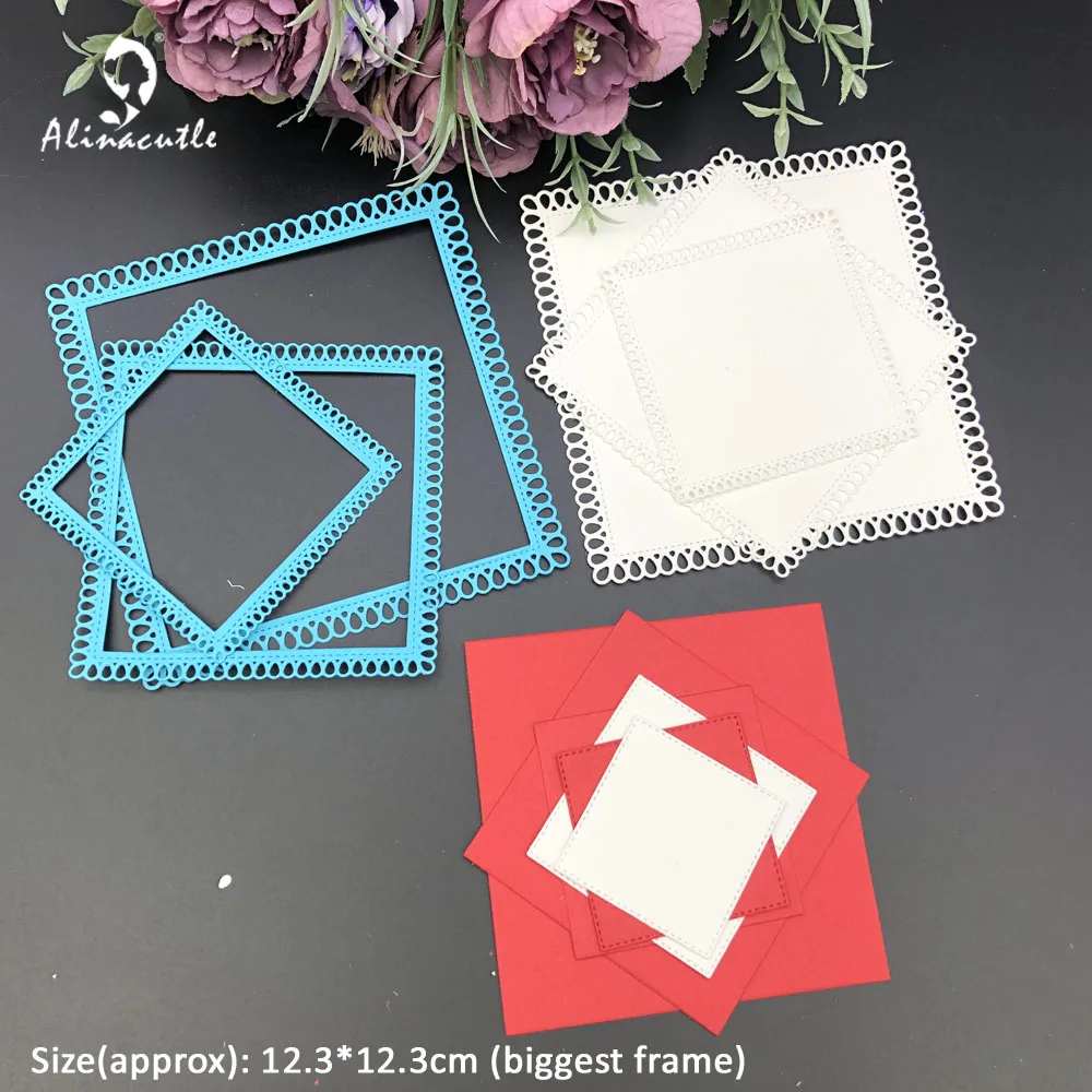 Alinacutle Metal Cutting Dies Cut Tear Drop Square Nesting Frame Etched Dies Scrapbook Paper Craft Album Handmade  Die Cutting