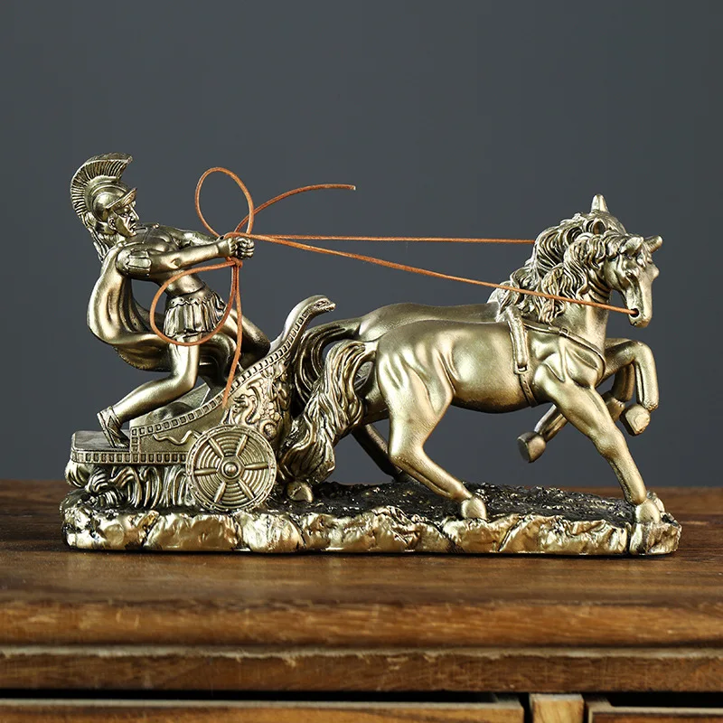 Römischer Kavallerier-Ritter, Vintage-Skulptur aus Kunstharz, antiker Krieger auf dem Pferd, klassische Heim- und Bürodekoration, historisch