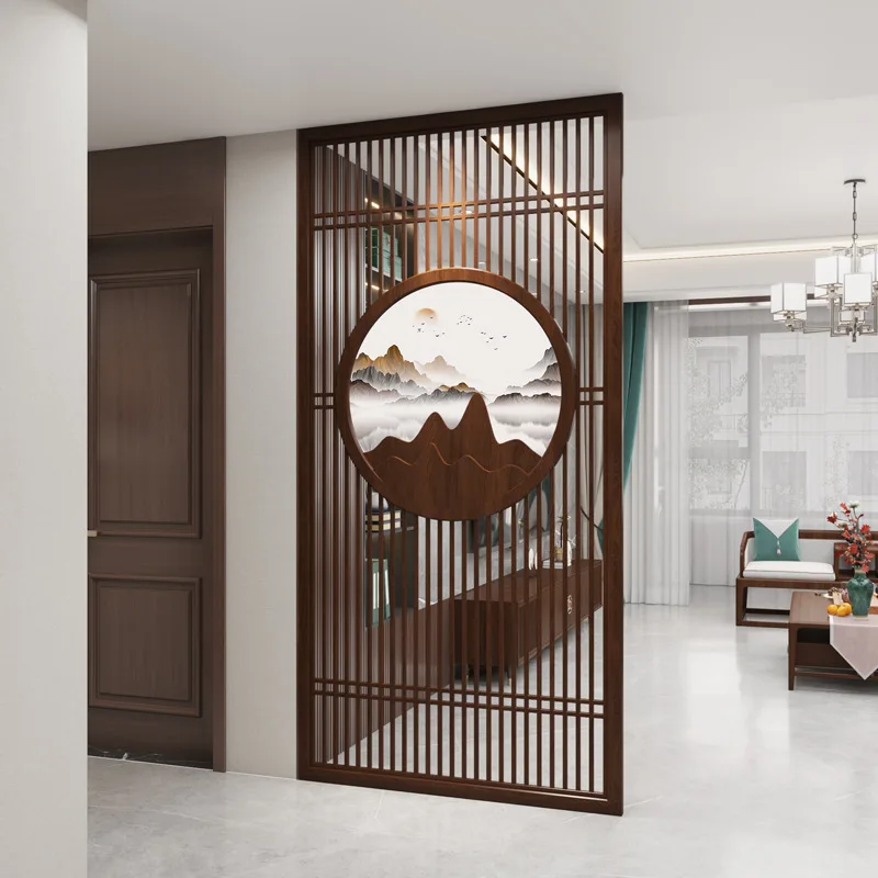 New Chinese Style Solid Wood Entrance Hall Screen Partition Living Room Office Entrance Barrier Grille Screen Entrance Decoratio