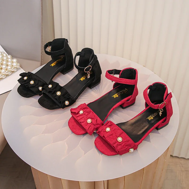 

Kids Princess Shoes for Wedding Party Girls Dance Shoes Open Toes High Heels 2025 Summer New Children Fashion Sandals Chic