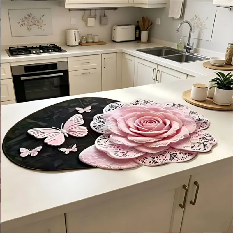 Korean Style Flower Diatomaceous Earth Bathroom Mat 40x60CM Absorbent Quick Dry Anti-Slip Foot Pad for Bathroom Door