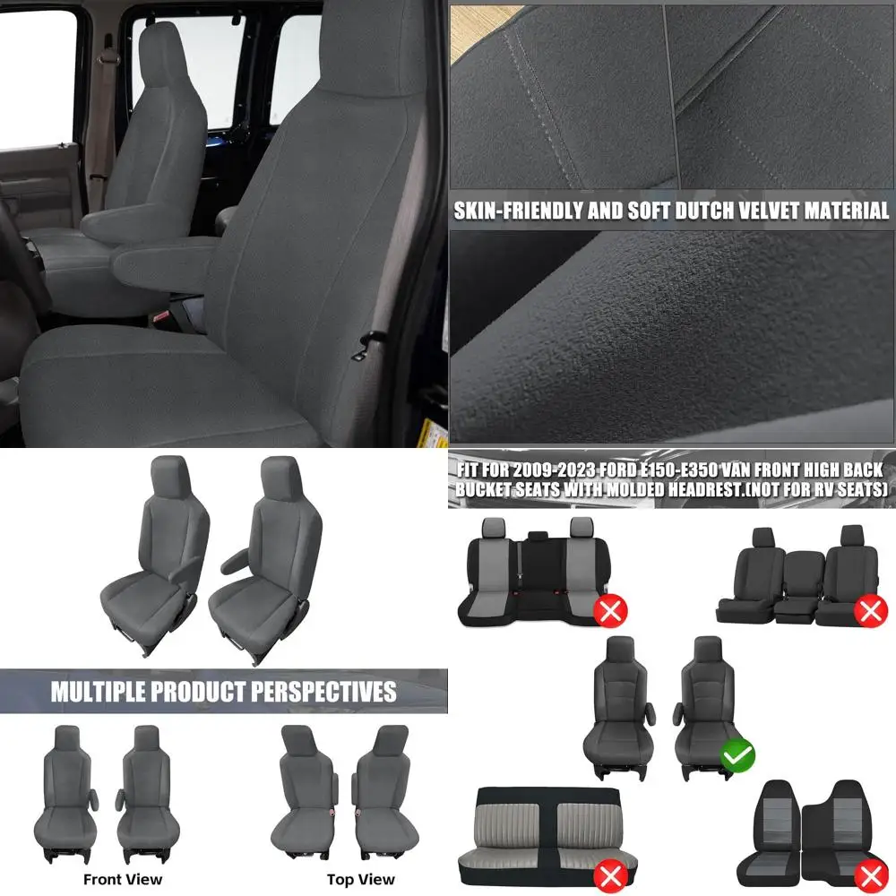 

Custom-Fit Front Seat Covers Sets Replace for 2009-2023 Ford E150 E250 E350 Van High Back Bucket Seats, Soft Dutch Velvet Compos