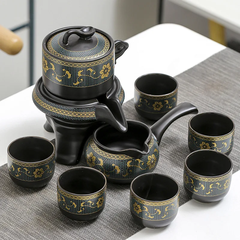 Ceramic Stone Grinding Semi-automatic Kung Fu Tea Set Creative Wisteria Gilding Tea Ceremony Supplies Home Office Teaware Gift