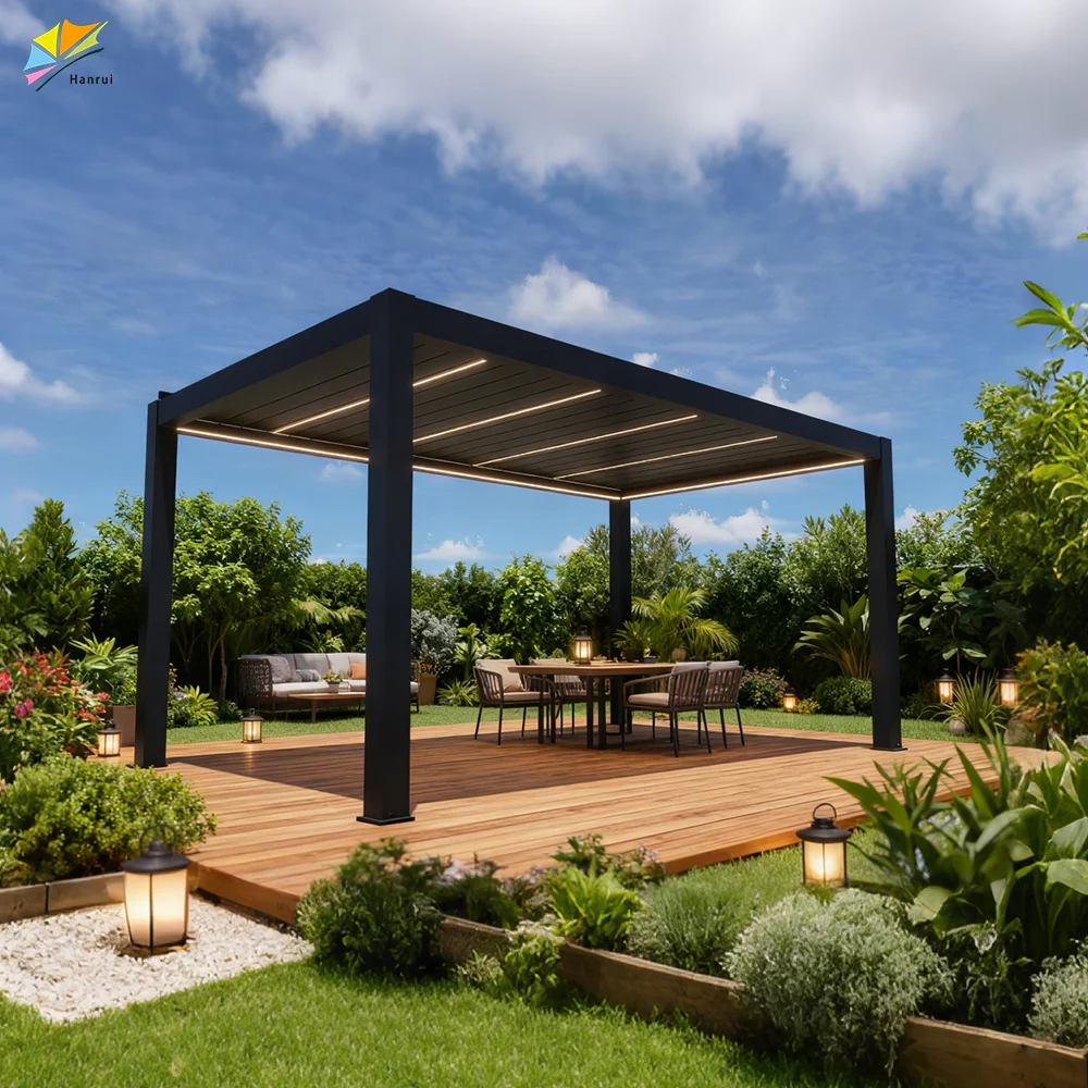 Outdoor Lighting Gazebo - Pergola bioclimatique en aluminium 6x4 mètres,