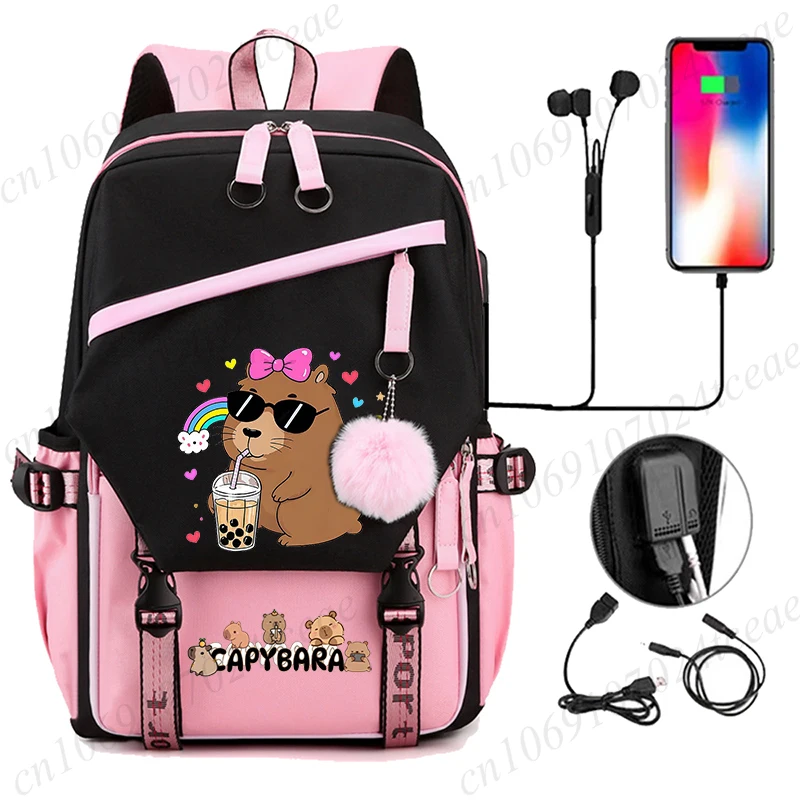

Fashion Trendy Backpack Back To School Backpack School Student Computer Travel Bagpack Kawaii Capibara Anime Usb Port Backpack