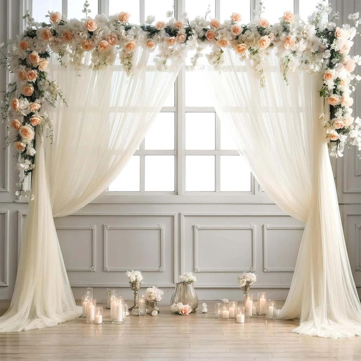 1PC/2PCS Wedding Mesh Backdrop Sheer Tulle Backdrop Curtains for Birthday Party Wedding Spring Party Decor Supplies Background