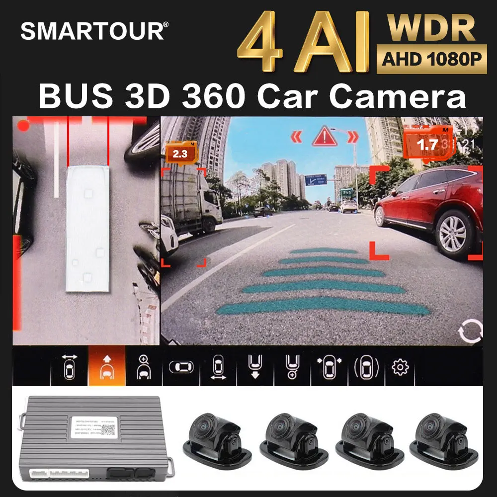 SMARTOUR 4K AI شاحنة 4-way مسجل بانورامي مواقف السيارات رؤية بانورامية الرؤية الخلفية 360 درجة 4K 1080P AHD نظام كاميرا العرض