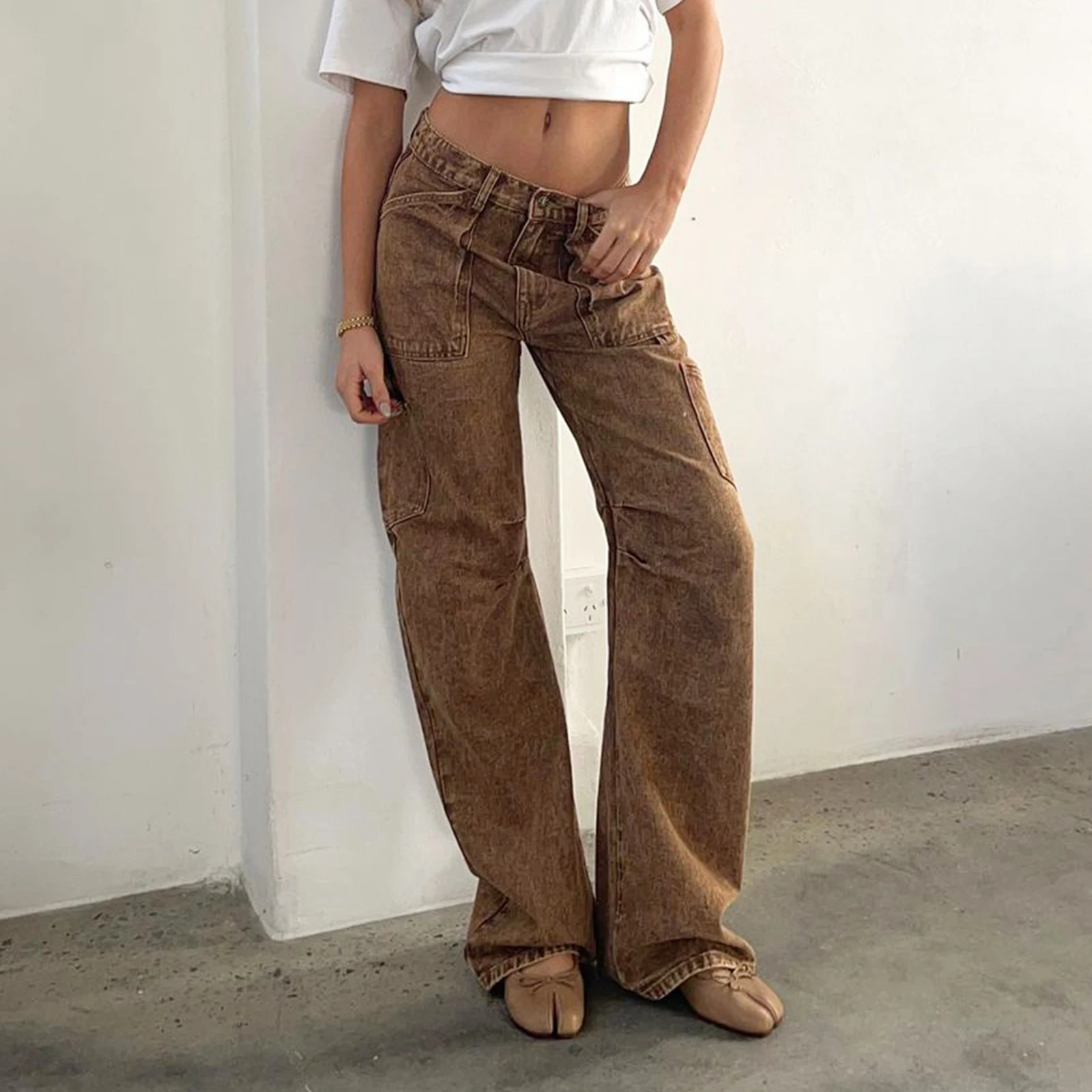 

Women Fall Fashion Long Pants Solid Color Loose Trousers Sweatpants Straight Bottoms with Pockets Casual Outfits Streetwear