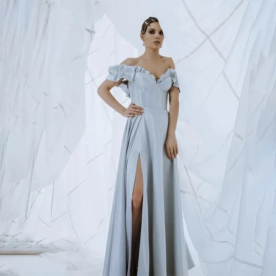 

Customized Sweetheart Cap Sleeve High Split Evening Dresses Backless Lace Up Vintage Bride Gown abiti sartoriali per occasioni