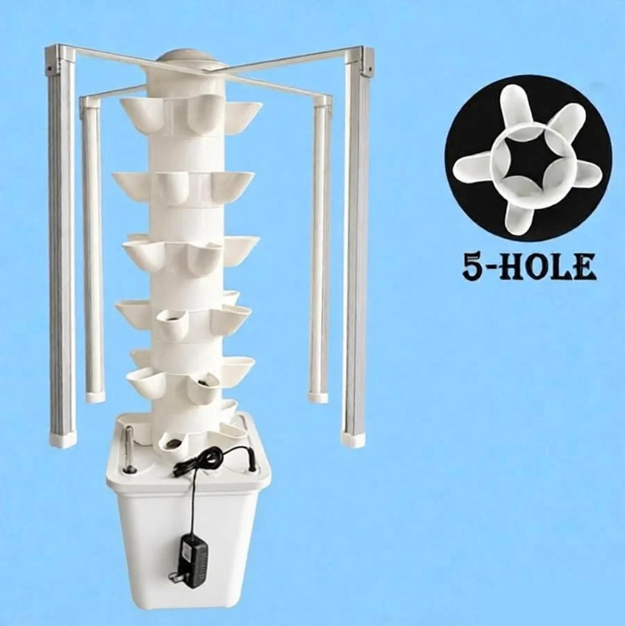 6 Tiers 30 Pods Hydroponic Tower with 4 PCS Led Grow Lights or Fruits, Vegetables, Herbs, and Miniature Greens (White)