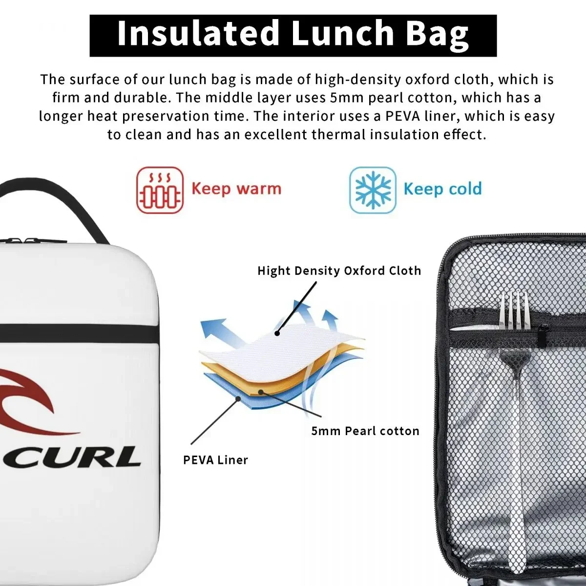 Rip Curl Surf Insulated Lunch Bags Leakproof Picnic Bags Thermal Cooler Lunch Box Lunch Tote for Woman Work Children School