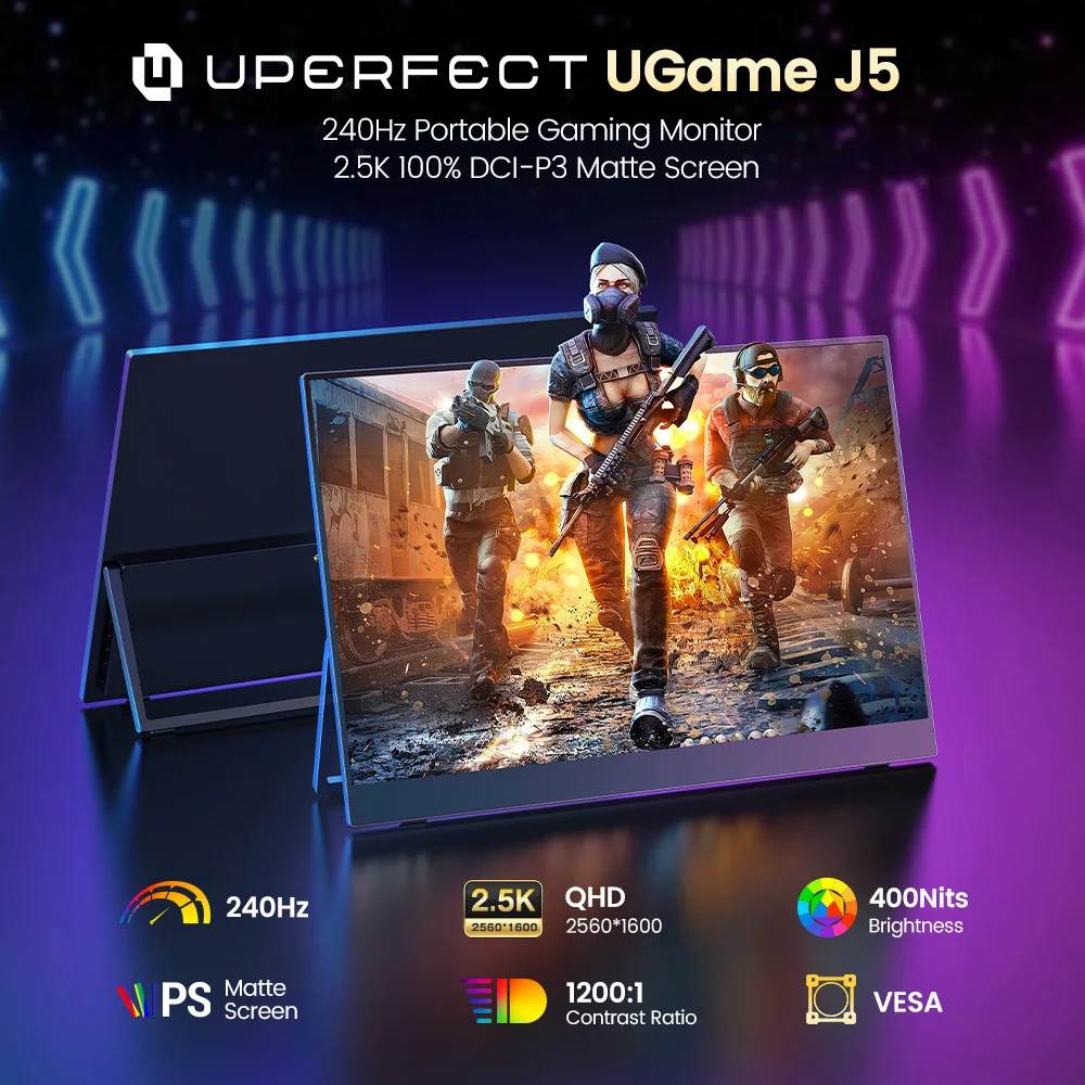 UPERFECT 16' 240Hz QLED Portable Laptop PC Monitor 2.5K 2560x1600 100% Adobe RGB Supports 120/144Hz W/Type-C HDMI Dual Speakers