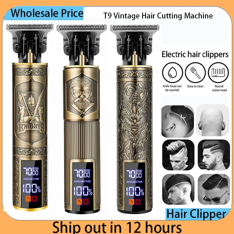 T9 Vintage Hair Clipper Portable Hair Cutting Machine USB Fast Charging Shaver Barber Cordless Hair Trimmer For Men's Barbe