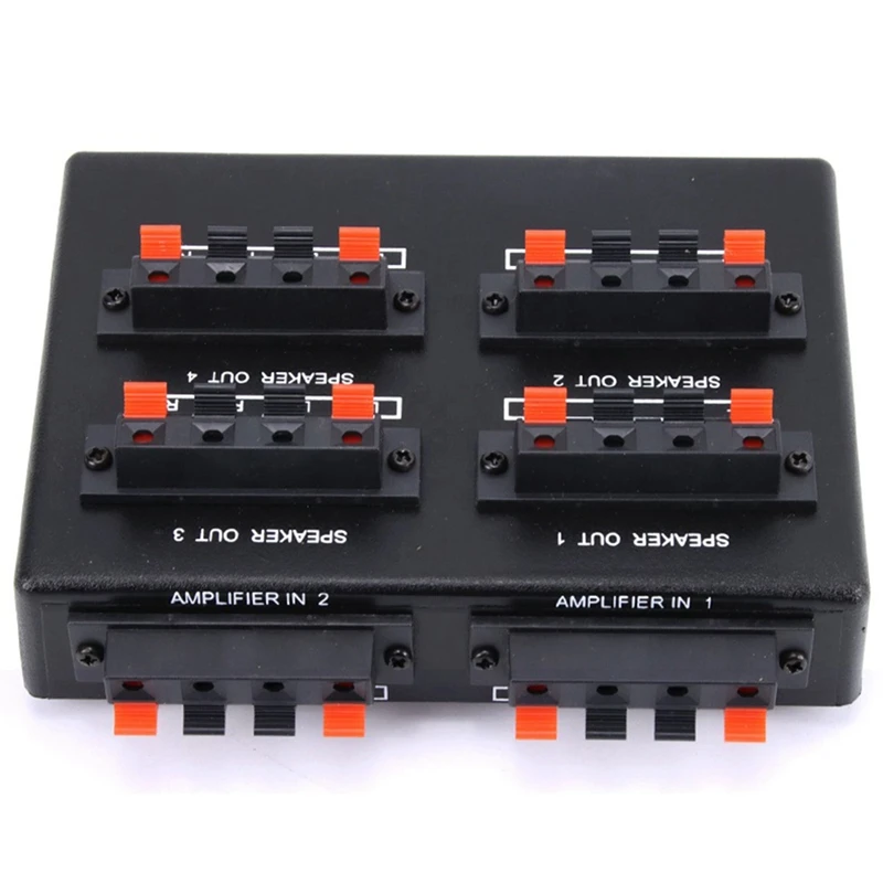 SP-24 Mini 2-IN-4-OUT Stereo Audio Selector Amplifier Switcher Box Speaker Splitter Easy Install