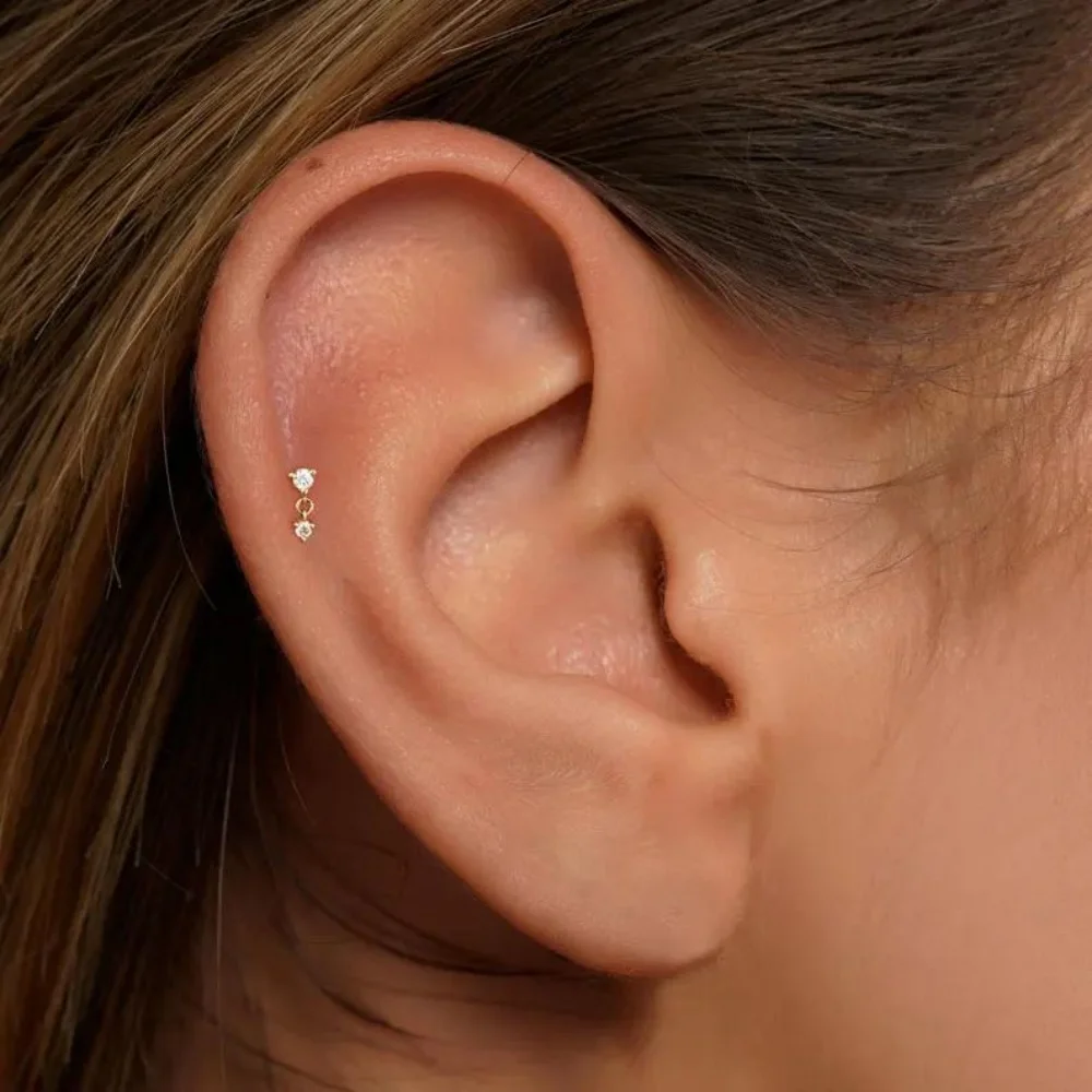 ROXI 925 Sterling Silver Hypoallergenic Octagram Tassel CZ Flat Cartilage Piercing Earring 1PC Women Daily Party Jewelry Gift