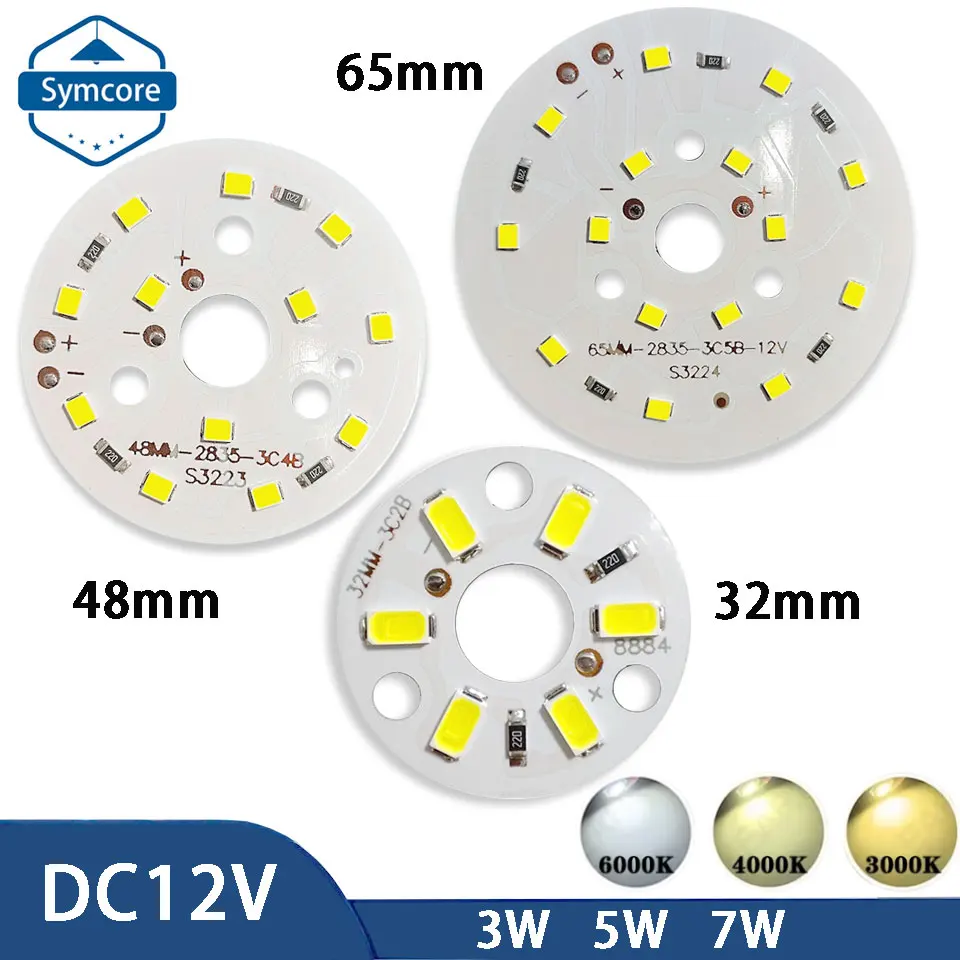 

5 Pcs LED Light Board 3W 5W 7W 12V Low Voltage Light Source White Natural Warm White 32MM 48MM 65MM DIY Round Light Panel