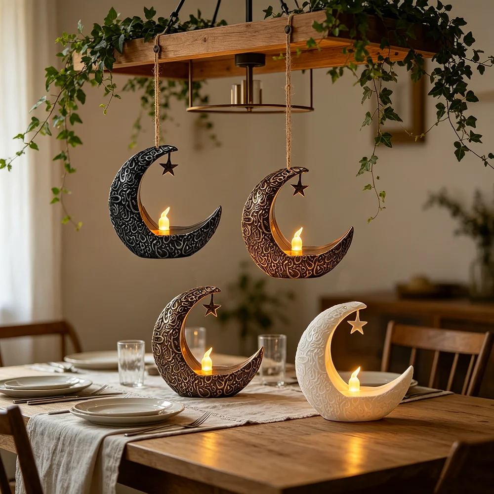 1pc/ 2pcs Christmas Star Moon Wind Light LED Electronic Candle Light, LED Hanging Lantern light Star and Moon Electronic Candle