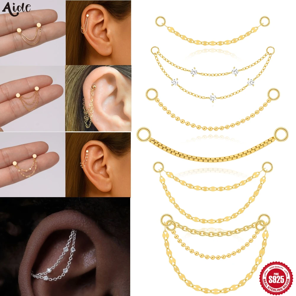 Aide 925 Silver Multi Style Safety Chain Charm Chain Fit DIY Earring Hoops Piercing Bracelet Woemn Ear Studs Jewelry Accessories