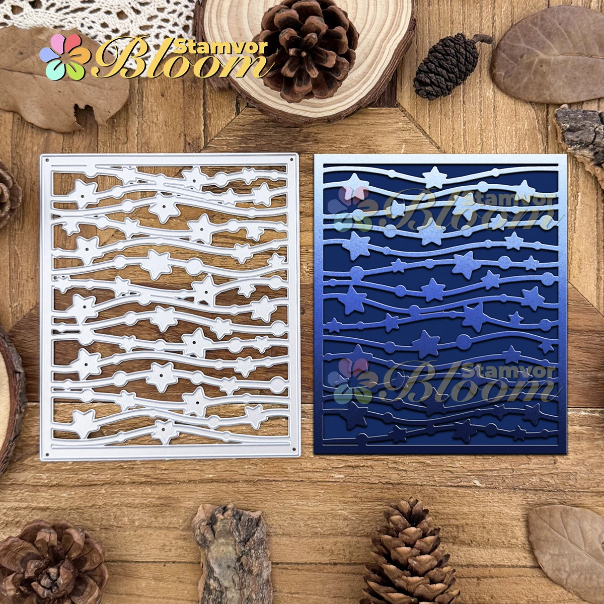 Original schöne Sterne und Punkte Linien Nacht quadratischen Rahmen Hintergrund Metall Stanzformen Scrapbooking dekorative Prägung
