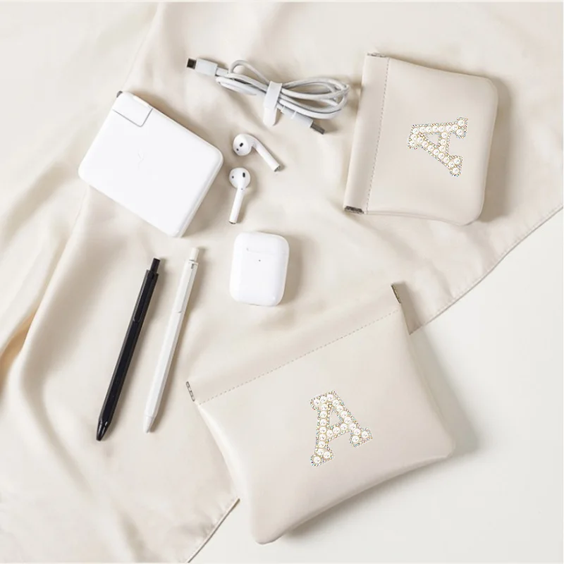 Fashion pearl color diamond letter shrapnel bag storage bag self closing waterproof wallet portable jewelry bag