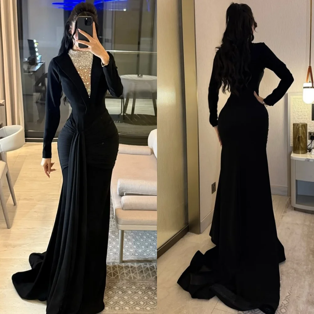 

Customized Sparkle Matching Jersey Sequined Pleat Trumpet Scoop Neck Long Dresses Bespoke Occasion Classic