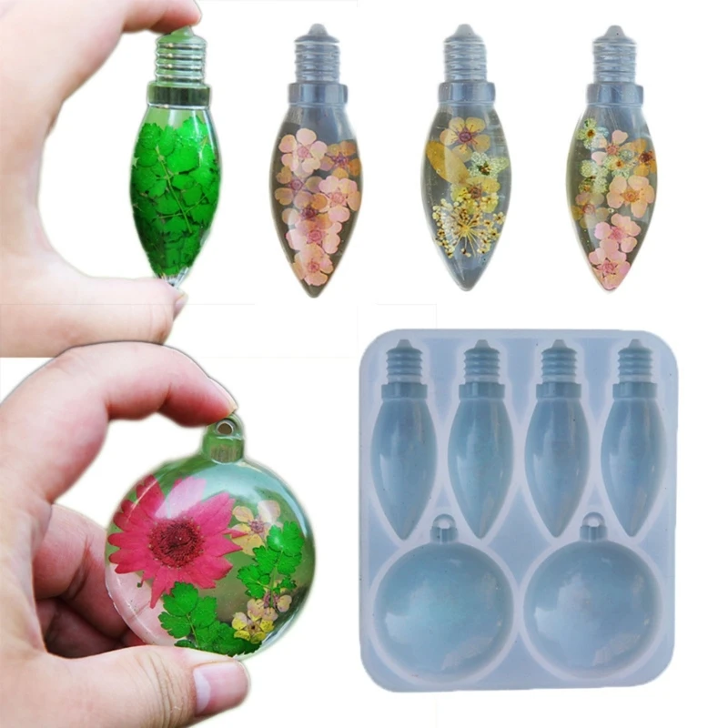 652F Christmas Light Bulb Silicone Mold for Resin Christmas Ornament Earrings Mold Round Bulb Resin Mold DIY Keychain Charm