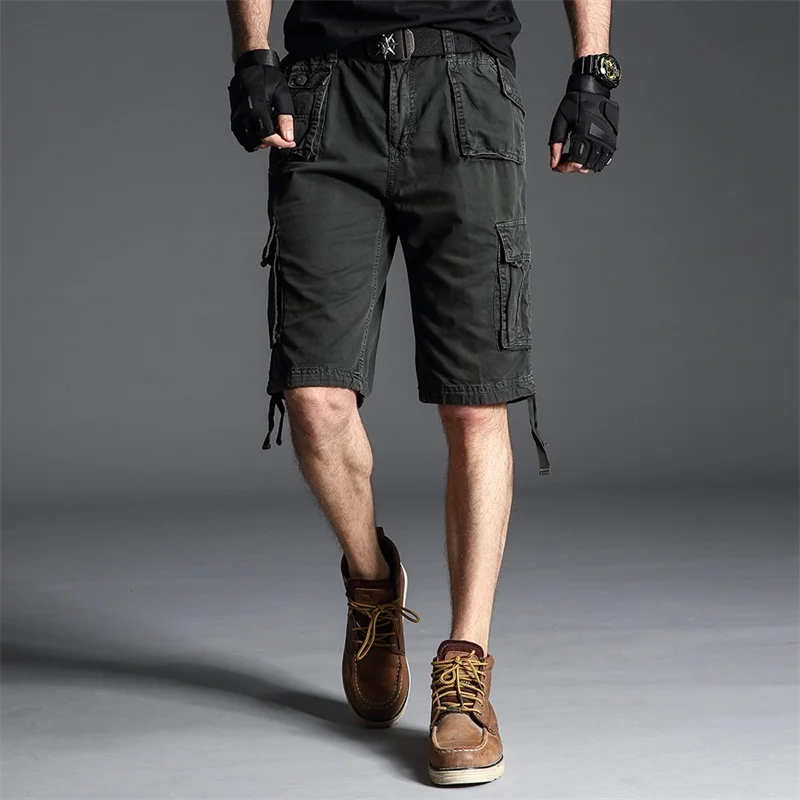 2023 Summer New Men Cargo Shorts Cotton Loose Solid Casual Straight Fashion Outdoor Sports Gym Jogger Short Cargo Pants For Men