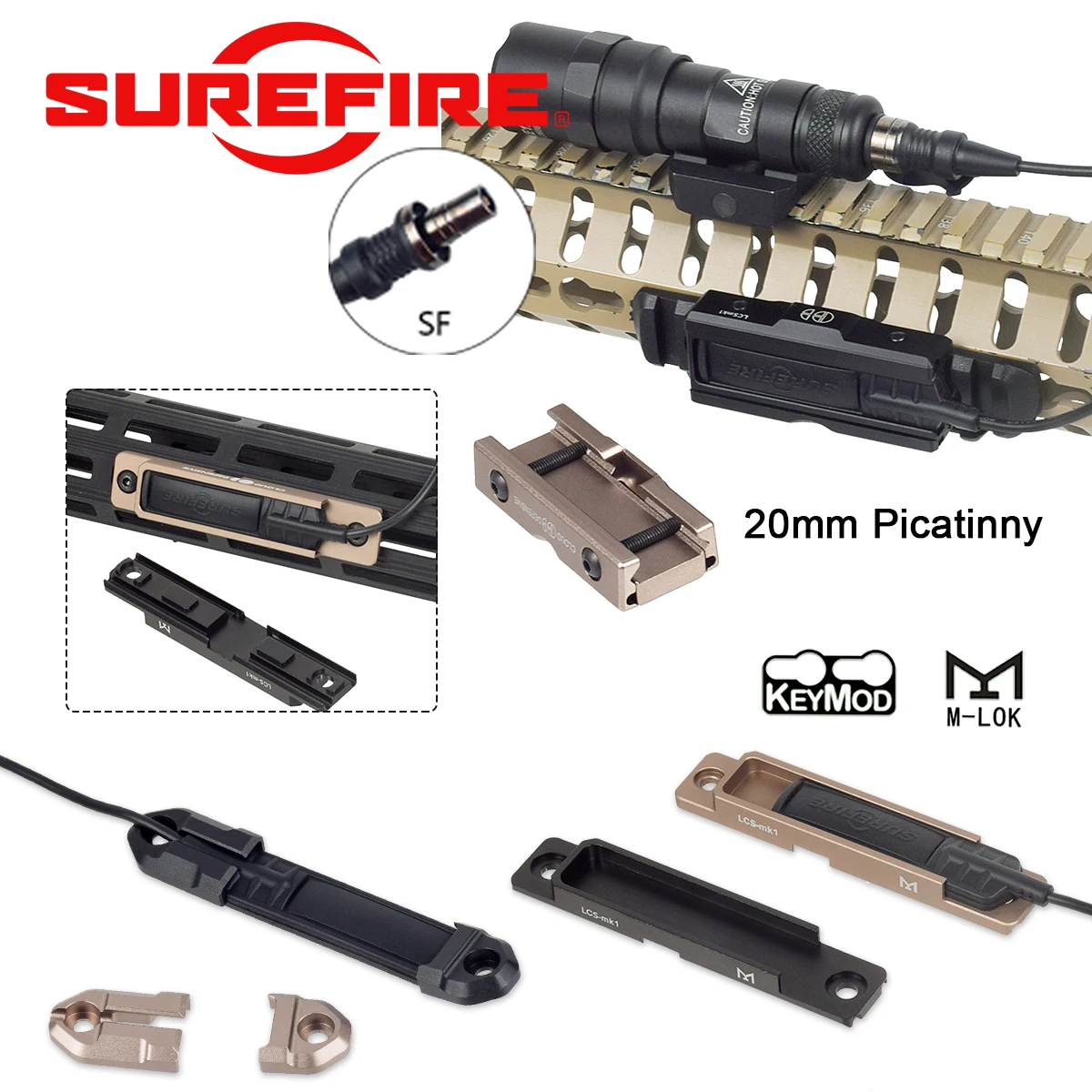 

Tactical Surefire M300 M600 Flashlight Remote Switch Mount Slot Fit SF M640 M-LOK Rail CNC Pocket Panel Weapon Pressure Switch