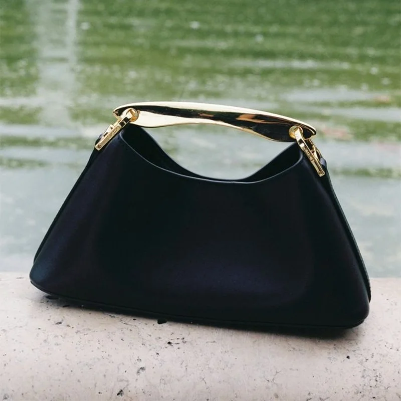 

Роскошная текстурированная женская сумка с узором личи, сумка через плечо с металлической ручкой, вечерний клатч, модельерская сумка через плечо в форме полумесяца