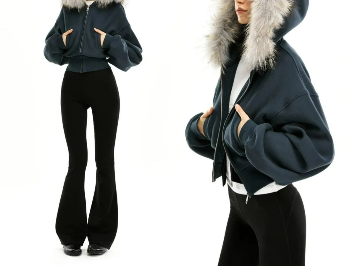 سترة بغطاء للرأس بسحاب قصير لعام 2025 لتصميم الخريف والشتاء سترة صوفية مريحة للنساء