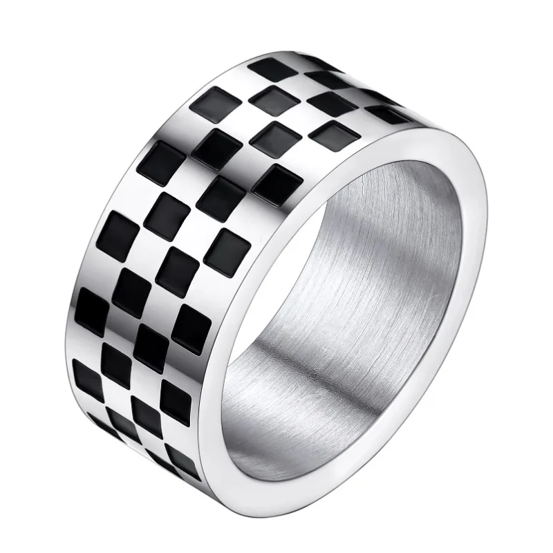 Fashion Stainless Steel Checkerboard Black and White Plaid Ring for Men Women Punk Ring Hot Sale Birthday Party Jewlery Gifts