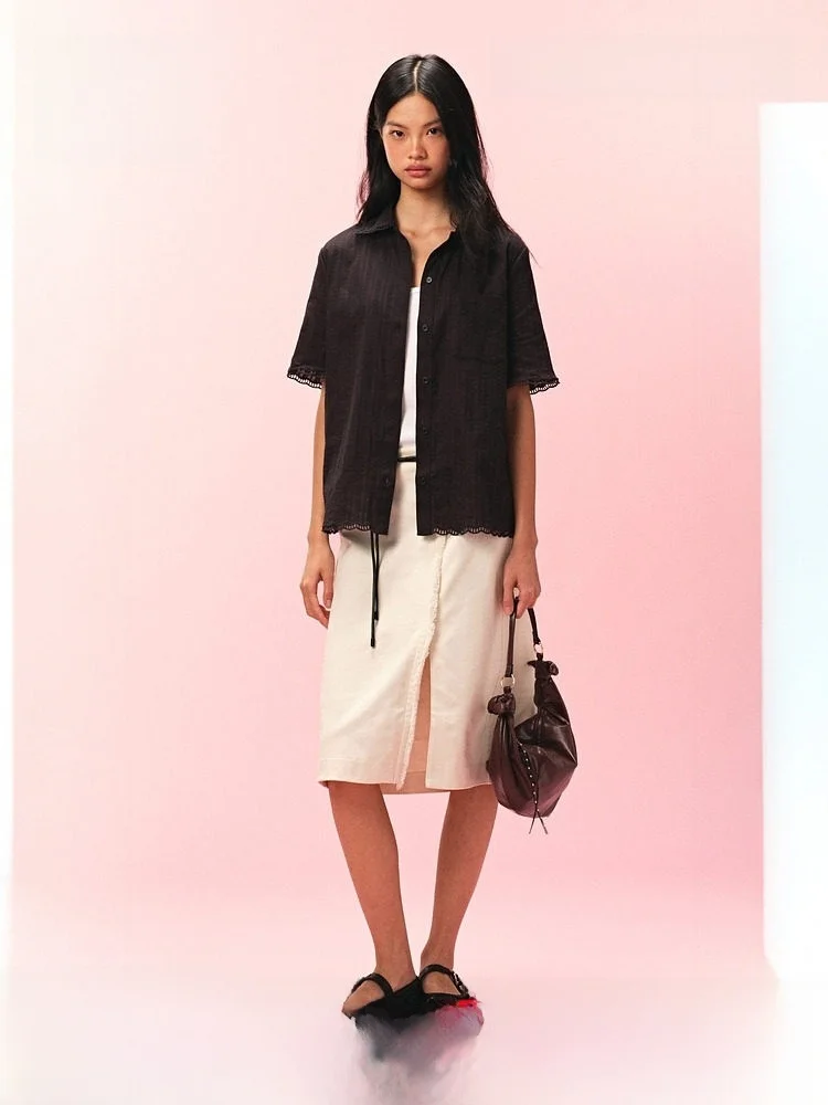 

H&M Women's Cotton Shirt Summer Fashionable Soft Trendy Simple Cotton Shirt Casual Style Short Sleeve Turn-down Collar
