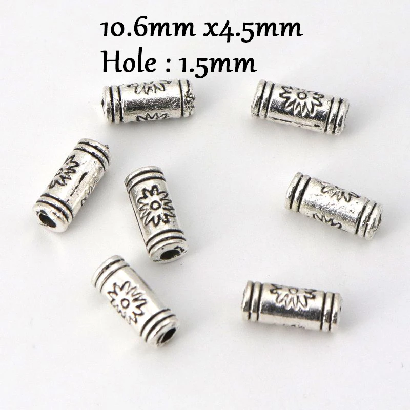 50pcs 5 Styles Tibetan Silver Gold Color Tube Spacer Loose Metal Beads Charm For Jewelry Making Finding Accessories Wholesale