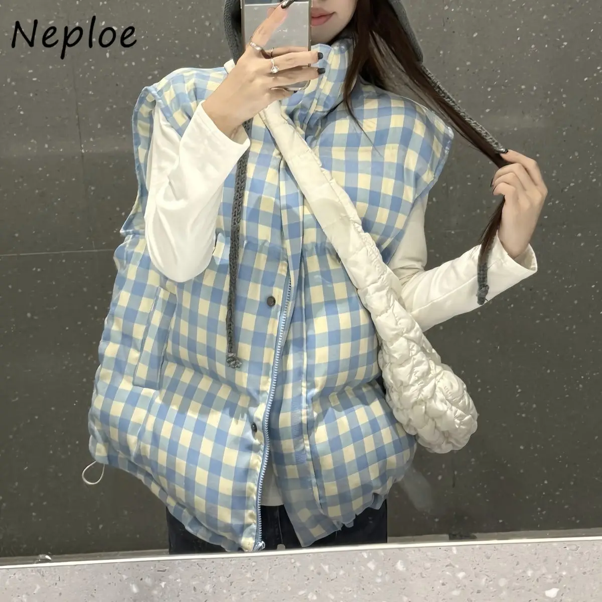 

Neploe теплый утолщенный пуховый простой офисный женский жилет новый корейский клетчатый свободный универсальный пиджак на шнурке модные горячие продажи элегантные топы