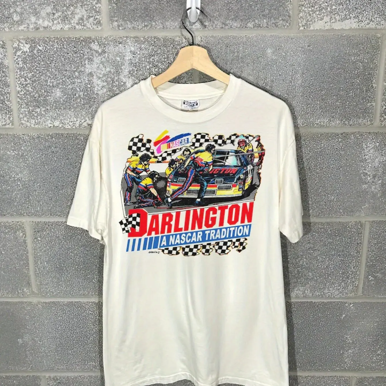 

Vintage 90s Darlington NASCAR Tradition T-Shirt Retro Racing Graphic Tee with Checkered Flag Number 88 Design