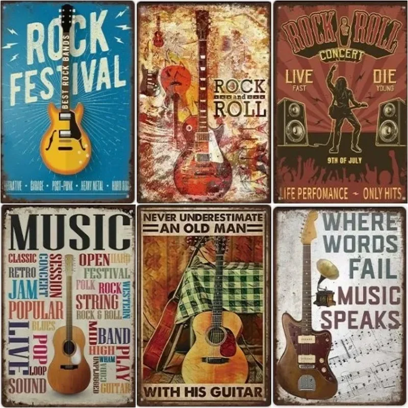 Music Tin Sign Vintage Rock Poster Plaque Metal Retro Wall Art Decoration Sticker for Bar Pub Man Cave Painting 8 X 12 Inch