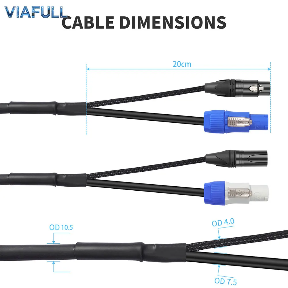 PowerCON to 3-Pin XLR DMX Combo Cable, Male to Female Stage Lighting Extension Cord, 2-in-1 Power & Signal Hybrid Wire 1M -7.6M