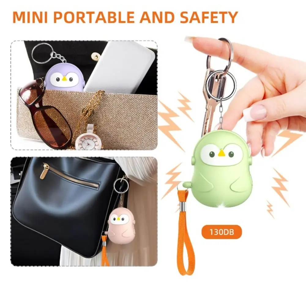 New 130dB Personal Self Defense Alarm Penguin Shape Mini Safety Siren with LED Light Portable Keychain Alarm for Women Girls view 5