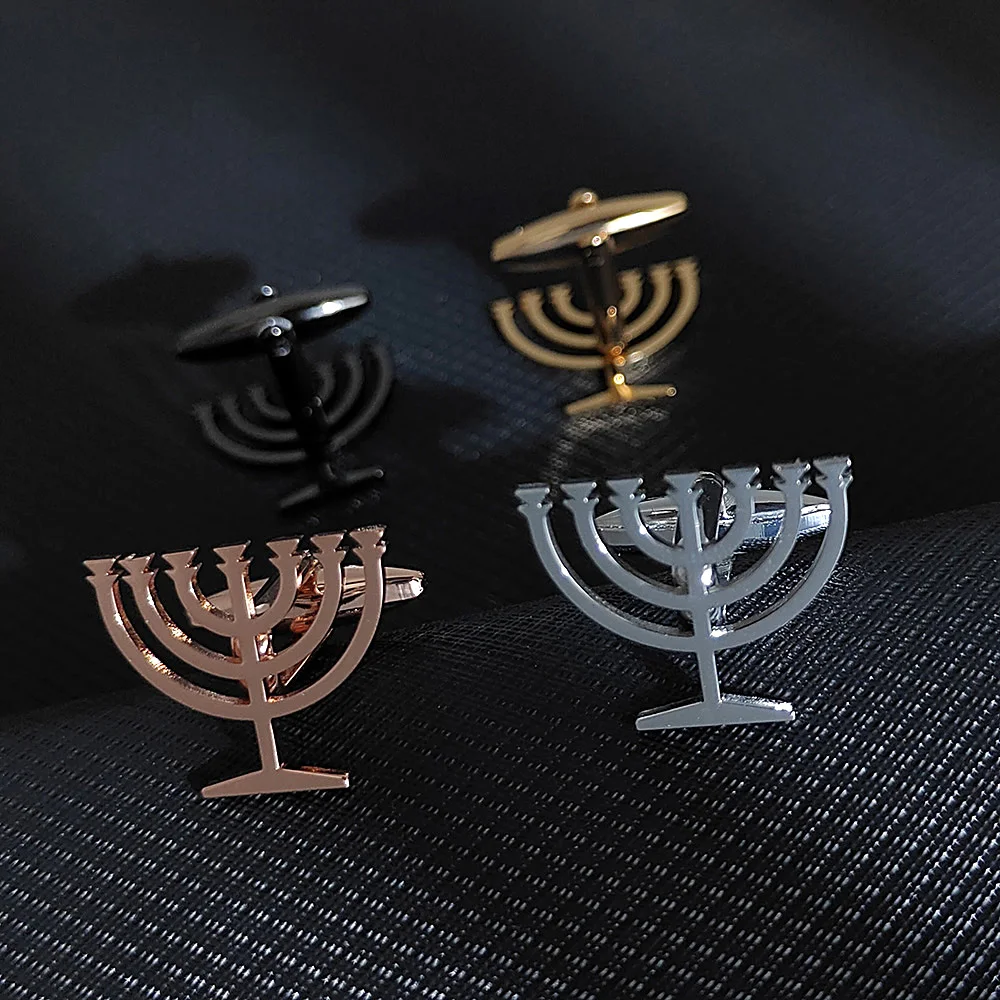 أزرار أكمام رجالية من الشمعدان اليهودي أزرار أكمام من الفولاذ المقاوم للصدأ تناسب قميص إكسسوارات ديكور هدايا رفقاء الزفاف #5