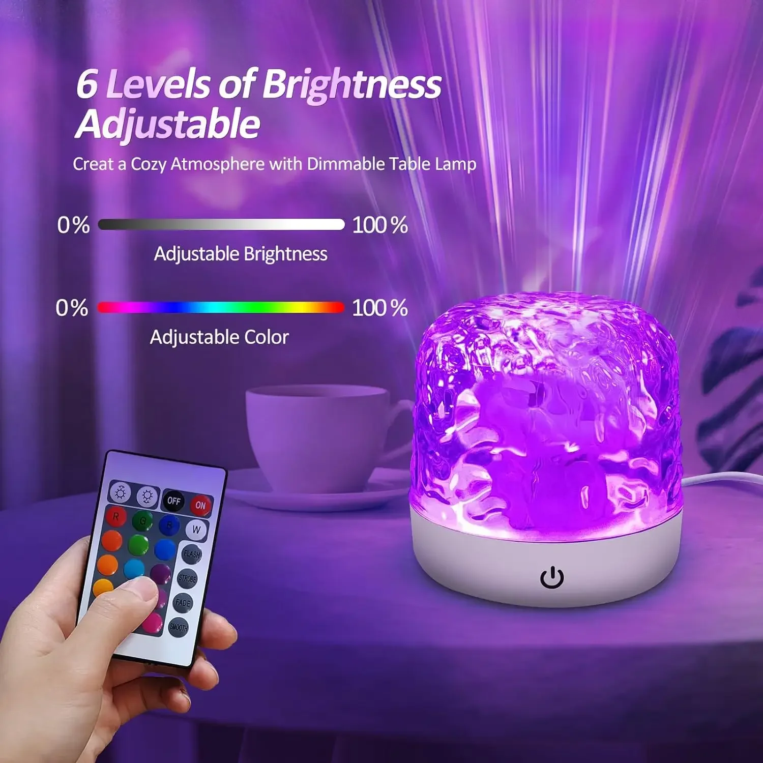 Luz nocturna de ondulación de agua giratoria dinámica con Altavoz Bluetooth, proyector de olas oceánicas, lámpara de mesa de cristal que cambia de 16 colores