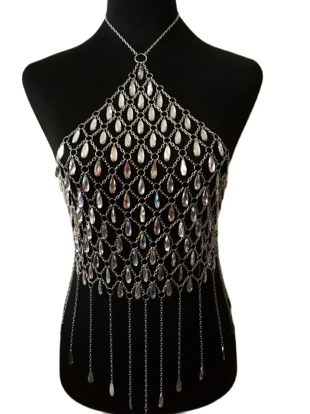 

Fashion Style WRB1021 Women Silver Chains AB Color Acrylic Beads Necklace Bra Costume Body Wear Chain Crop Tops Party Jewelry