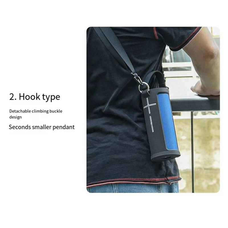 For UE Boom 3 Bluetooth Speaker Silicone Protective Case, Speaker Protective Case With Carabiner Hook Shoulder Strap