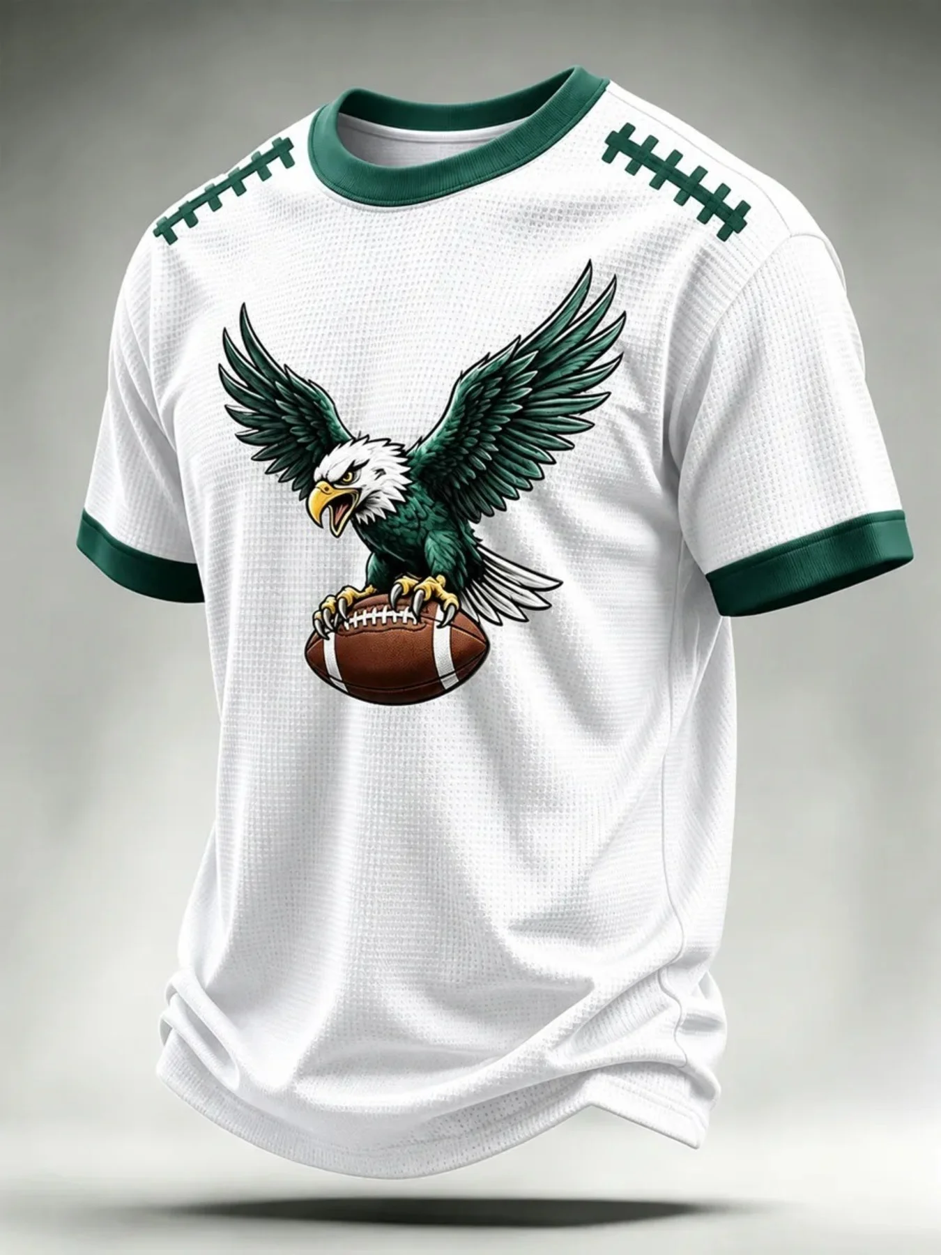 American Football 3D Printed T-Shirt, Featuring a Soaring Eagle Catching a Football Design, Casual Round-Neck Short-Sleeve Fan J