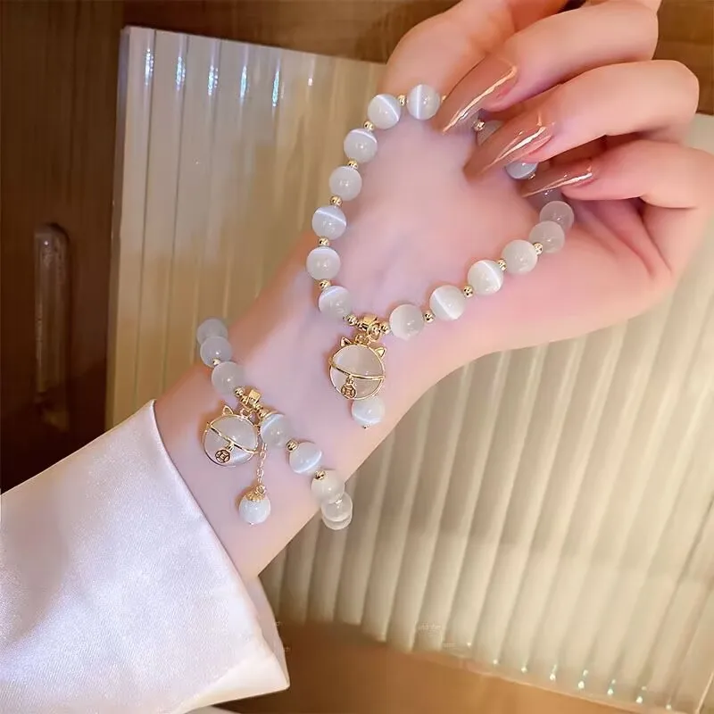White Natural Real Jade Lucky Cat Bracelet Charm Jewelry Designer Bangle Fashion Amulet Gemstone Accessories Gifts for Women