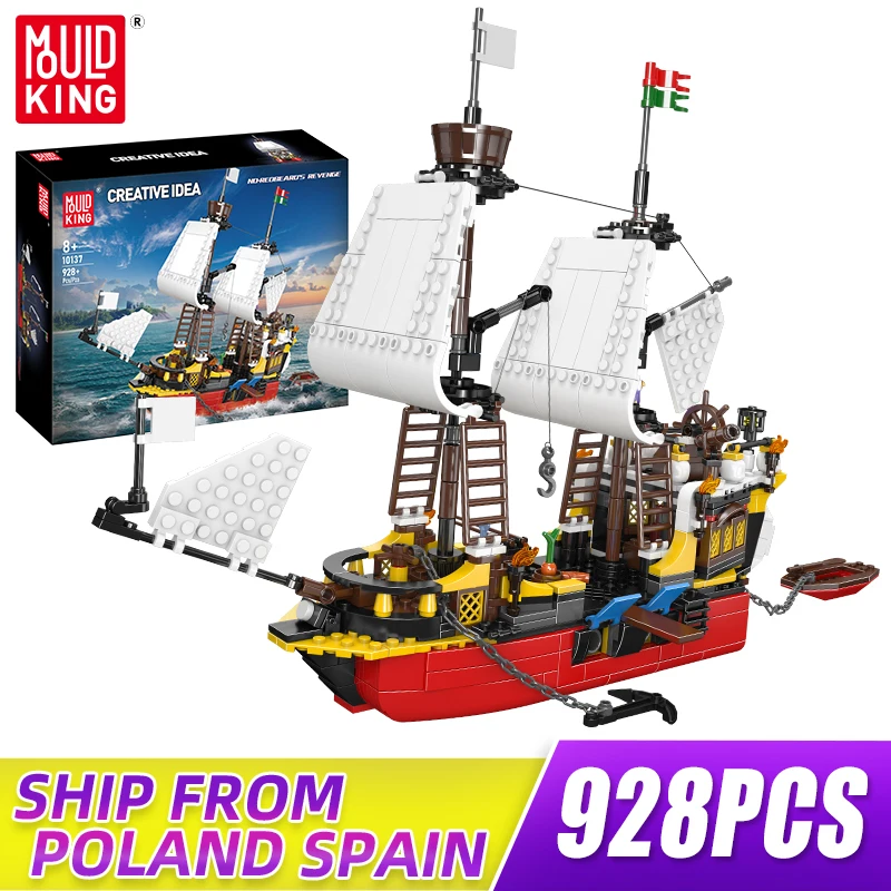 MOULD KING 10137 MOC Redbeards Revenge Sailing Ship Building Blocks Creative Pirate Ship Toys for Adults and Kids